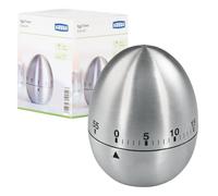 Hama Egg Timer, Stainless Steel, 8.5 x 6.7 x 6.6 cm, Silver | Up to 59 minutes timer, loud signal tone when the set time is up, 1 minute graduations up to the 15th minute
