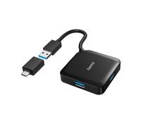 Hama External 4-Port USB 3.2 Gen 1 Hub, USB Powered, USB-A w/ USB-C Adapter