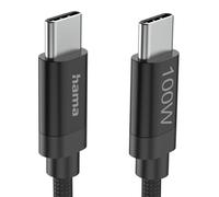 Hama Fabric Charging Cable, USB-C to USB-C, 100w, 3m, Black | 100 W, Nylon