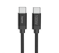 Hama "Fabric Charging Cable, USB-C - USB-C, 100 W, 3 m, Nylon, black