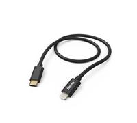 Hama Fabric USB 2.0 C Plug - Lightning Plug to Charge (480 Mbps, Nylon, 3A, Gold Plated, 1.5 m) Black