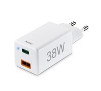 Hama Fast Charger USB C and USB A (2 Port Universal Charging Plug for Smartphone iPhone, Samsung and Tablet, Multiple Charging Adapter 38 Watt with Power Delivery and Qualcomm Quick Charge, Mini