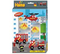 Hama Perlen 3441 Geschenk-Set Feuerwehr mit ca. 2.000 bunten Midi Bügelperlen mi