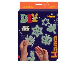 Hama | Glow in The Dark Beads | 1500 pcs, 3 Pegboards, Colour Printed Design Sheet, Instructions & Ironing Paper | Mosaic Decoration Arts & Craft for Creative Children