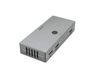 Hama KVM Switch for 2 PCs, Notebooks, MacBooks, Tablets, 4 Ports (KVM switch for mouse, keyboard, printer, USB stick, headset, hard drive, PC switch with 3x USB, 1x HDMI)