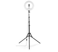 Hama LED Ring Light with Phone Tripod (12'' ring light, 30 cm diameter, tripod for smartphone, extendable up to 215 cm, dimmable ring light, Bluetooth remote shutter) black