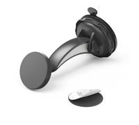 Hama Magnetic Car Phone Holder (Magnetic Car Phone Holder, Suction Cup Mount, 360° Swivel, Includes 2 Metal Plates) Black