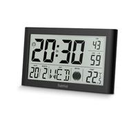 Hama "Martinique Digital Wall Clock, Black | Radio-Controlled clock with thermometer, with calendar & alarm (plus snooze) function, display the date and day of the week
