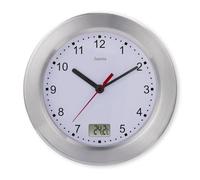 Hama "Mauritius Bathroom Wall Clock with Thermometer, Silver | Moisture protected, 4 suction cups to attach to tiles or mirror, digital temperature display
