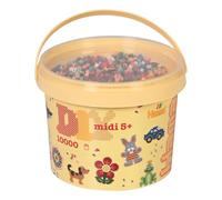 HAMA Midi Beads Bucket, Approx.10.000 Fuse Beads, Mosaic Decoration Arts & Craft Kit for Creative Children Ages 5+, 5 Coloured Peg Boards, Assorted Colours of Beads