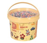 HAMA Midi Beads Bucket, Approx.10.000 Fuse Beads, Mosaic Decoration Arts & Craft Kit for Creative Children Ages 5+, 2 Coloured Peg Boards, Assorted Colours of Beads