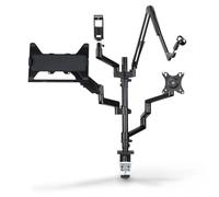 Hama Monitor Mount for Streaming Setup (4 Arms, Height Adjustable, Swivel, Tilt, Microphone Boom, Table Tripod, for 2 Monitors, Micro, Camera, Streaming Light, Mobile Phone, Ergonomic) Black