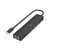 Hama Multi-port USB-C Hub (6-in-1 Adapter: 3 USB-A, 1 USB-C Power Delivery PD, 1 HDMI, 1 Ethernet, Laptop Docking Station, MacBook Pro, MacBook Air, iPad Pro, Dell and XPS) Black