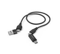Hama Multi USB Charging Cable (Multi USB Charger, 4 in 1 Multi Charging Cable, 2 USB-C/Micro-USB/USB-A, 480 Mbps, 1.5 m, Universal USB C Cable for Laptop, Tablet, Phone) Black