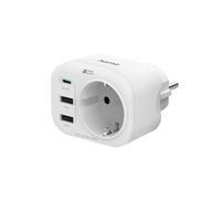 Hama Multiple Socket, 4-in-1 Plug Charger:1 AC Outlet,1 USB-C PD and 2 USB-A Ports,Power Wall Socket Compatible with iPhone/iPad, Ideal for Bedroom, Office, Home, 16A/4000