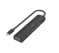 Hama Multi-port USB-C Hub (6-in-1 Adapter: 3 USB-A, 1 USB-C Power Delivery PD, 1 HDMI, 1 Ethernet, Laptop Docking Station, MacBook Pro, MacBook Air, iPad Pro, Dell and XPS) Black