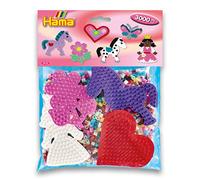 HAMA - Pack of 4 Plates (Heart, Princess, Pony, Flower) and 3000 Iron on Beads MIDI Size - Creative Activities Multicoloured
