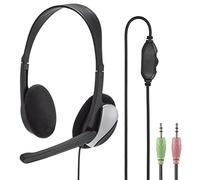 Hama PC Headset HS-P100, Ultra Lightweight On-Ear Stereo with Microphone, Volume Control on Cord, 2 m Cable Length, 2 x 3.5 mm Jack, Black