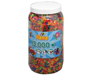 Hama Perlen 211-51 Ironing Beads Tin with Approx. 13000 Midi Craft Beads with Diameter 5 mm in Neon Mix, Creative Craft Fun for Young and Old