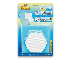 Hama Perlen 7712 Pin Plates Set of 2 for Midi Ironing Beads with Diameter 5 mm, Motifs Square and Hexagon in White, Includes Adhesive Foil Bead Tac, Craft Fun for Young and Children