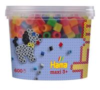 Hama Perlen 8572 Ironing Beads Tin with Approx. 600 Colourful Maxi Craft Beads with Diameter 10 mm in Neon Mix, Creative Craft Fun for Young and Old