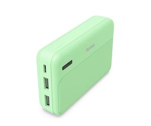 Hama "Pocket 10" Power Pack, 10000 mAh, Outputs: 2x USB-A, Green