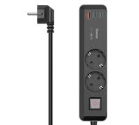 Hama Power strip, 2 Sockets, USB-C/A 65W, Power Delivery, Switch, 1.4 m, Black and Grey