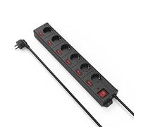 Hama Power strip can be switched individually, with surge protection (6-way multi-socket, wall mounting, 90° rotated, XL extra large socket spacing, 1.4m cable length) black