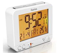 Hama Radio-Controlled Alarm Clock RC550 (Sensor-controlled Night Light, Snooze, Temperature and Date Display) Plastic, White, 9.5 cm