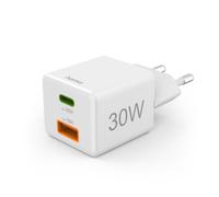 Hama Schnellladegerät, 1x USB-C PD, 1x USB-A QC, Mini-Ladegerät, 30 W, white USB