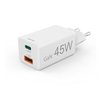 Hama Schnellladegerät, 1x USB-C PD, 1x USB-A QC, Mini-Ladegerät, 45 W, white USB