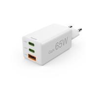 Hama Schnellladegerät, 2x USB-C PD, 1x USB-A QC, Mini-Ladegerät, 65W, Weiß USB-L
