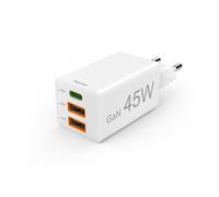 Hama Schnellladegerät, GaN, 1x USB-C PD, 2x USB-A QC, Mini-Ladegerät, 45 W, whit