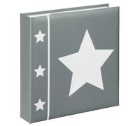 Hama "Skies" Slip-In Photo Album (Memo album with 100 pages, for inserting 200 photos in 10x15 format, Star motif, 22.5cm x 22cm), Grey photo book