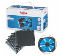 Hama Slim CD Jewel Case | Pack of 50 | Transparent/Black | Pack of 50 Slim Cases (5 mm) for CDs/DVDs with Cover Sheet, Jewel Case to Replace the Broken Original Case