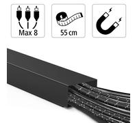 Cable Duct Desk, Magnetic Strip for Easy Installation (Cable Cover for 8 Cables, Cable Strip for Tidy Cable Management, Cable Guide and Hide Cable in One, Metal, 55 cm) Black