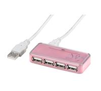 Hama USB 2.0 Hub 1:4 Pink USB Hub 4-Port Splitter For PC iMac Mac MacBook Etc