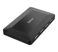 Hama USB 2.0 Hub 4-Way Adapter (Splitter with 4 Ports, External USB Splitter with Power Supply USB Cable for PC, Notebook, Laptop with Windows or Mac OS) Black