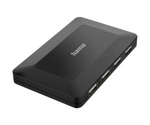 Hama USB 2.0 Hub 4-Way Adapter (Splitter with 4 Ports, External USB Splitter with Power Supply USB Cable for PC, Notebook, Laptop with Windows or Mac OS) Black