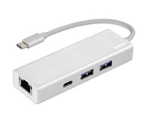 Hama | USB 3.1 Type C Hub | 3 Parts, with LAN Port 2 x USB A/1x USB, 5Gbps Super-speed; 1000 Mbit/s Ethernet, PC/Mac/Laptop/Tablet with USB/Thunderbolt 3 | External USB Splitter Hub Multi ,00135757