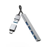 Hama USB-A 4 Port Hub, including USB-C Adapter, Silver