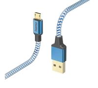 Hama Micro-USB Reflective Cable (USB-A 2.0 Male to Micro-USB Charging and Data Transfer Cable, Aluminium Plug, Anti-Twist Reflective Cord, Braided Nylon Sheath, 1.5 m) Blue