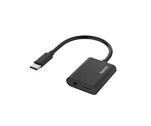 Hama USB C Audio Adapter 1 to 2, 3.5 mm Jack/USB C, Headphone Adapter, Speaker Adapter, Tablet, Smartphone, HiFi Stereo Sound, Fast Charging, USB PD, 40g, 3x8x12cm