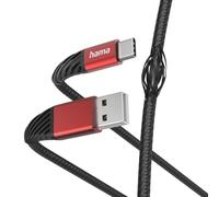 Hama USB-C Extreme Cable (USB-C Charging Cable - USB-A 2.0, 480Mbps, 1.5m, Braided Nylon Sheath for PC, Macbook, Tablet, Smartphone, Power Pack, Speaker, Game Controller) Black/Red