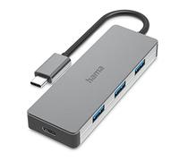 Hama USB C Hub 4 Ports (Super Speed-Plus Data Transfer with up to 10 Gbps, 3x USB-A, 1x USB-C, USB 3.2 Gen2 Multiport Adapter, USB C Adapter 4-in-1 for Office, Home Office and Travel) Aluminium