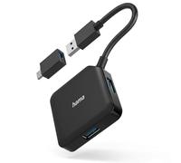 Hama USB Hub, 4 Ports, 4-in-1 Splitter (PC adapter with 4 ports and USB-C adapter, USB 3.2 Gen1 data hub, 5 Gbit/s, USB splitter