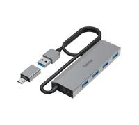 Hama USB-Hub 4 Ports (USB-A und USB-C-Anschluss, mit Netzteil, 4x USB-A für Maus