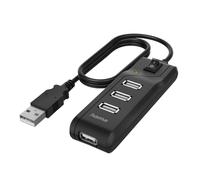 Hama USB Hub 4 Ports with Switch (High-Speed Data Transfer, 4x USB-A for Mouse, USB Stick, etc., 1.8 m Long Cable, Multiport Adapter, USB Adapter 4-in-1 for Office, Home Office and Travel)