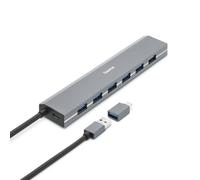 Hama USB Hub 7 Ports USB-A and USB-C with Power Supply | 7x USB-A for Mouse, Keyboard, External Hard Drive, USB Flash Drive, Aluminum Case, USB Adapter for Office, Home Office