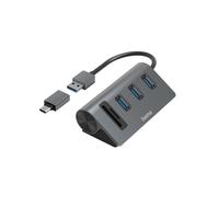 Hama USB Hub and Card Reader 5 Ports (3 x USB-A, 1 x SD, 1 x MicroSD with USB-C Adapter, up to 5 Gbps, Connection for Mouse, Keyboard, Memory Card